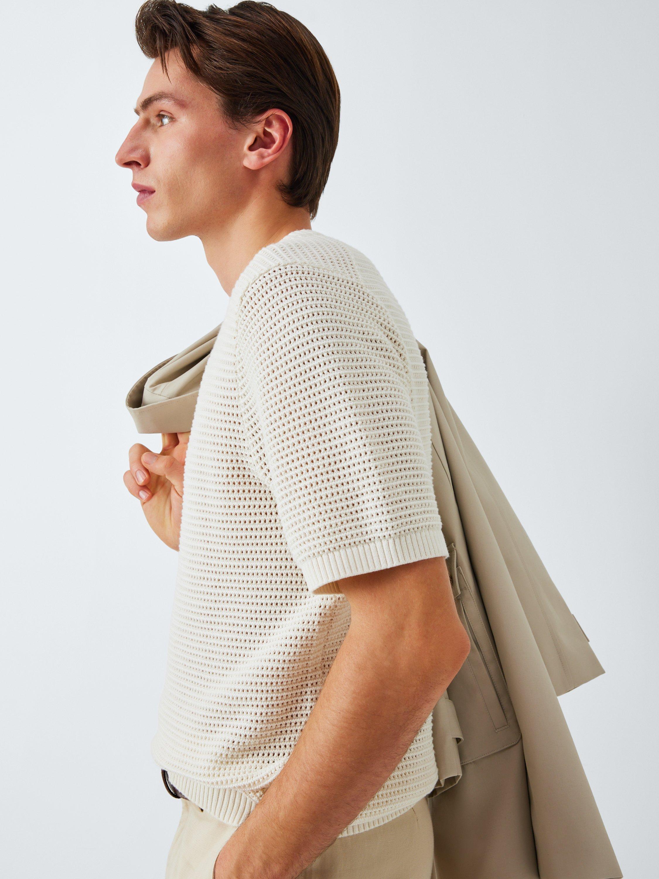 Product image 6 of 6, which shows John Lewis Short Sleeve Open Knit Cotton T-Shirt, Egret, S