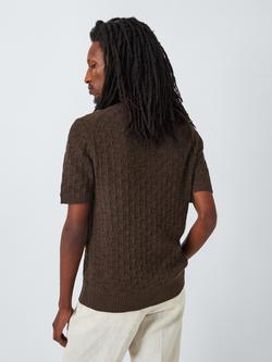 John Lewis Cotton & Linen Blend Revere Collar Button-Through Knitted Shirt, Chocolate Brown - view 2, Chocolate Brown