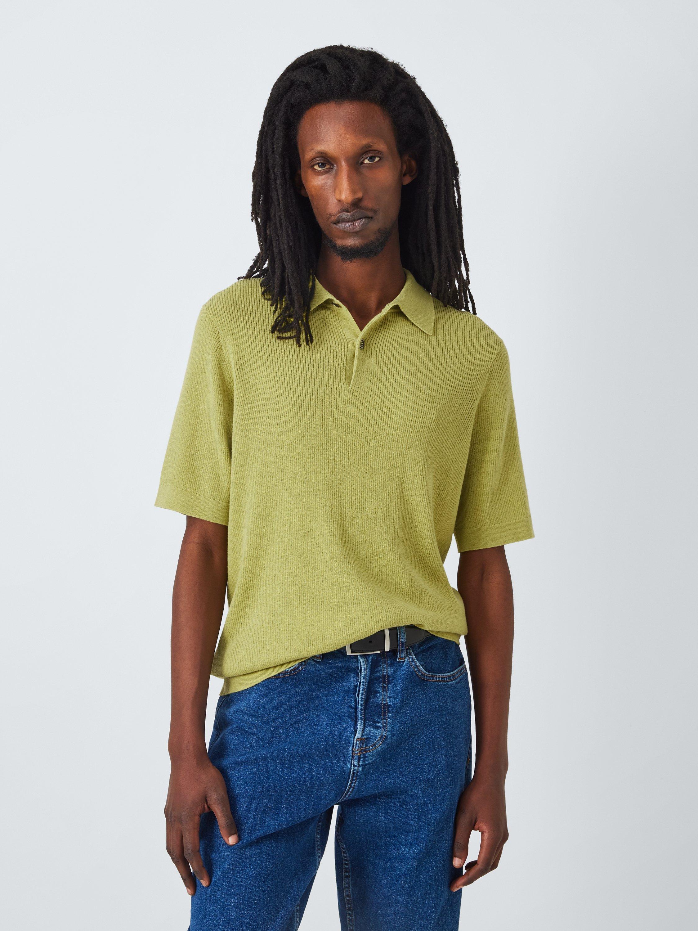 Product image 1 of 6, which shows John Lewis Short Sleeve Wide Rib Knit Polo Shirt, Sapling, M