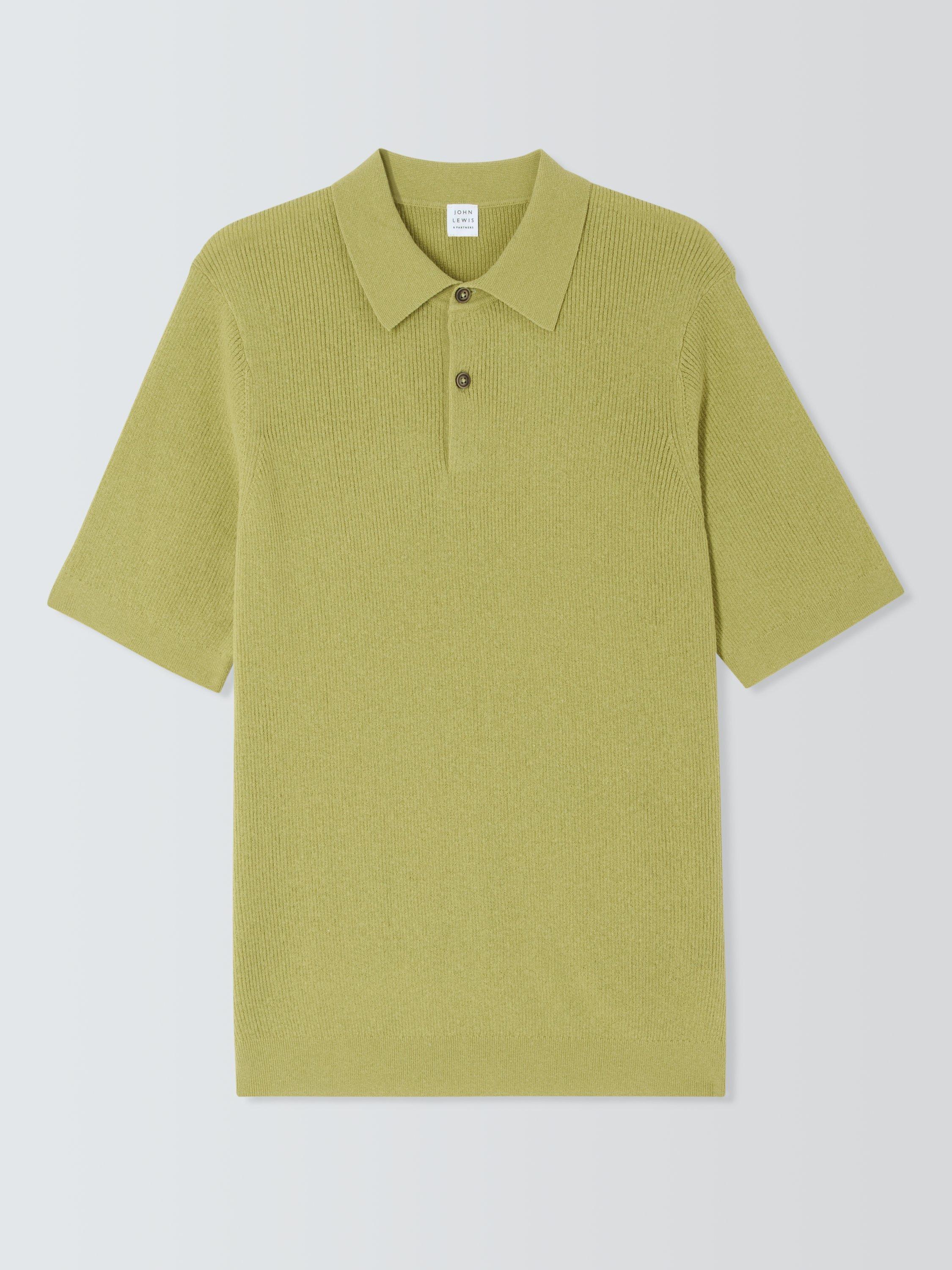 Product image 4 of 6, which shows John Lewis Short Sleeve Wide Rib Knit Polo Shirt, Sapling, M