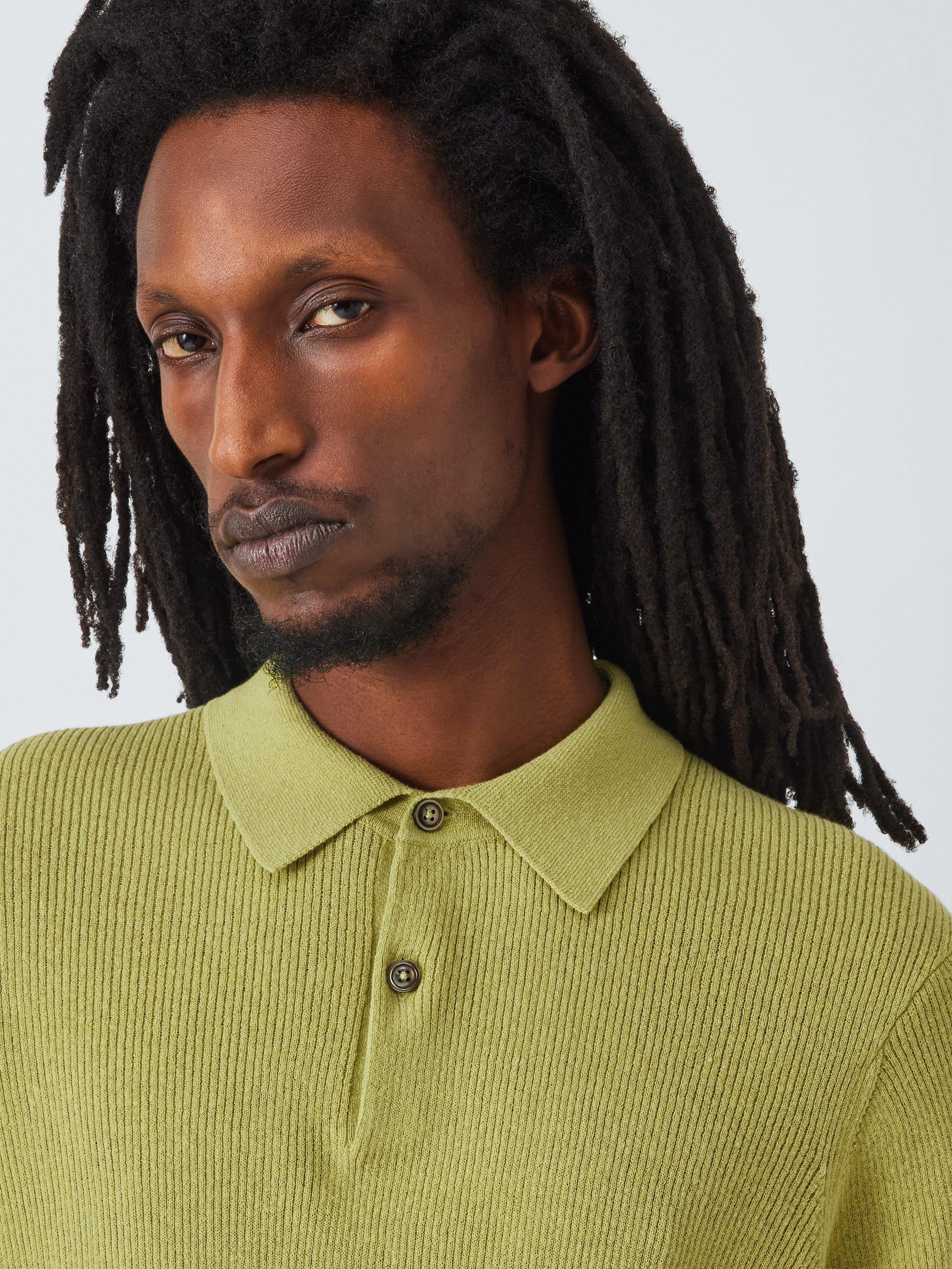 Product image 5 of 6, which shows John Lewis Short Sleeve Wide Rib Knit Polo Shirt, Sapling, M