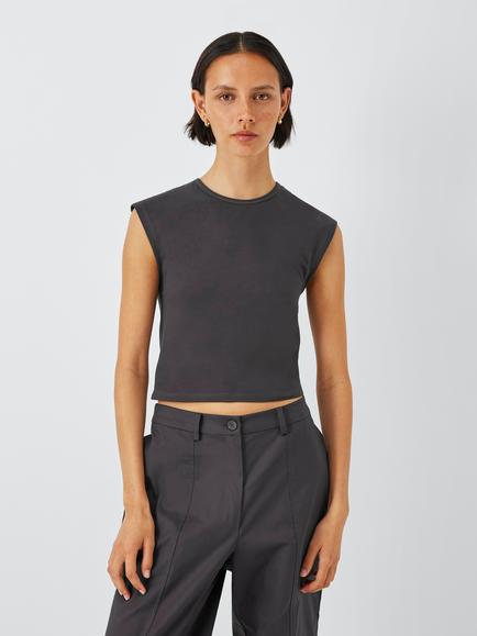 John Lewis ANYDAY Grown On Sleeve Crop Top, Charcoal
