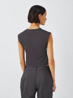 John Lewis ANYDAY Grown On Sleeve Crop Top - view 2, Charcoal