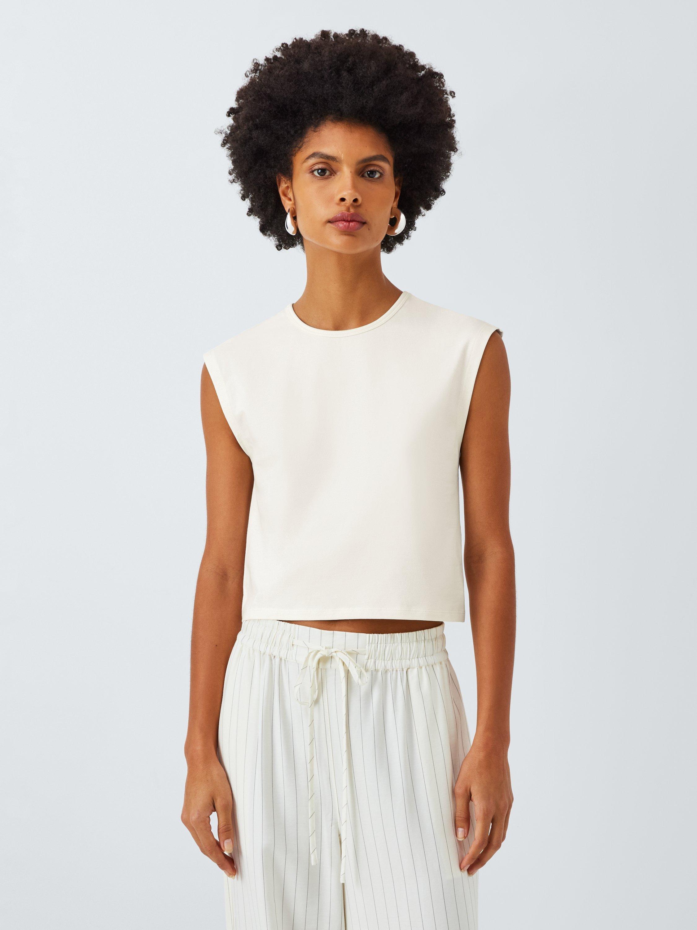 Product image 1 of 6, which shows John Lewis ANYDAY Grown On Sleeve Crop Top, Cream, XS