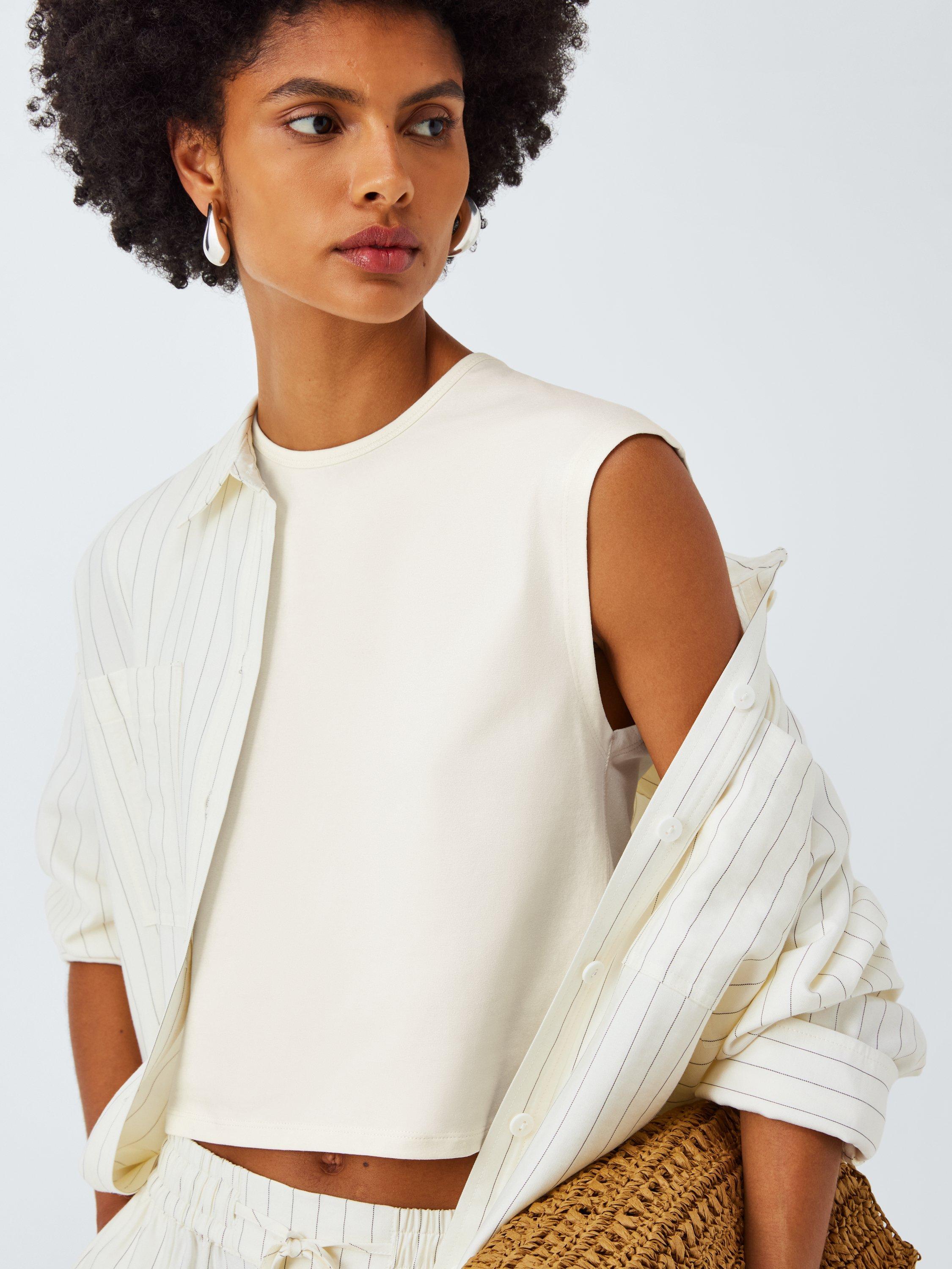 Product image 5 of 6, which shows John Lewis ANYDAY Grown On Sleeve Crop Top, Cream, XS