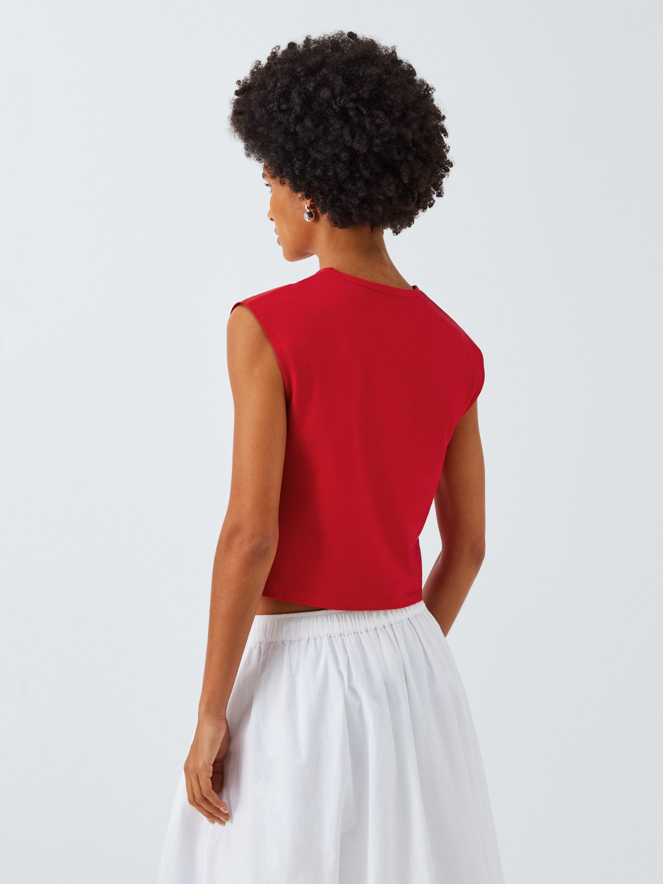 Product image 2 of 6, which shows John Lewis ANYDAY Grown On Sleeve Crop Top, Red, XS
