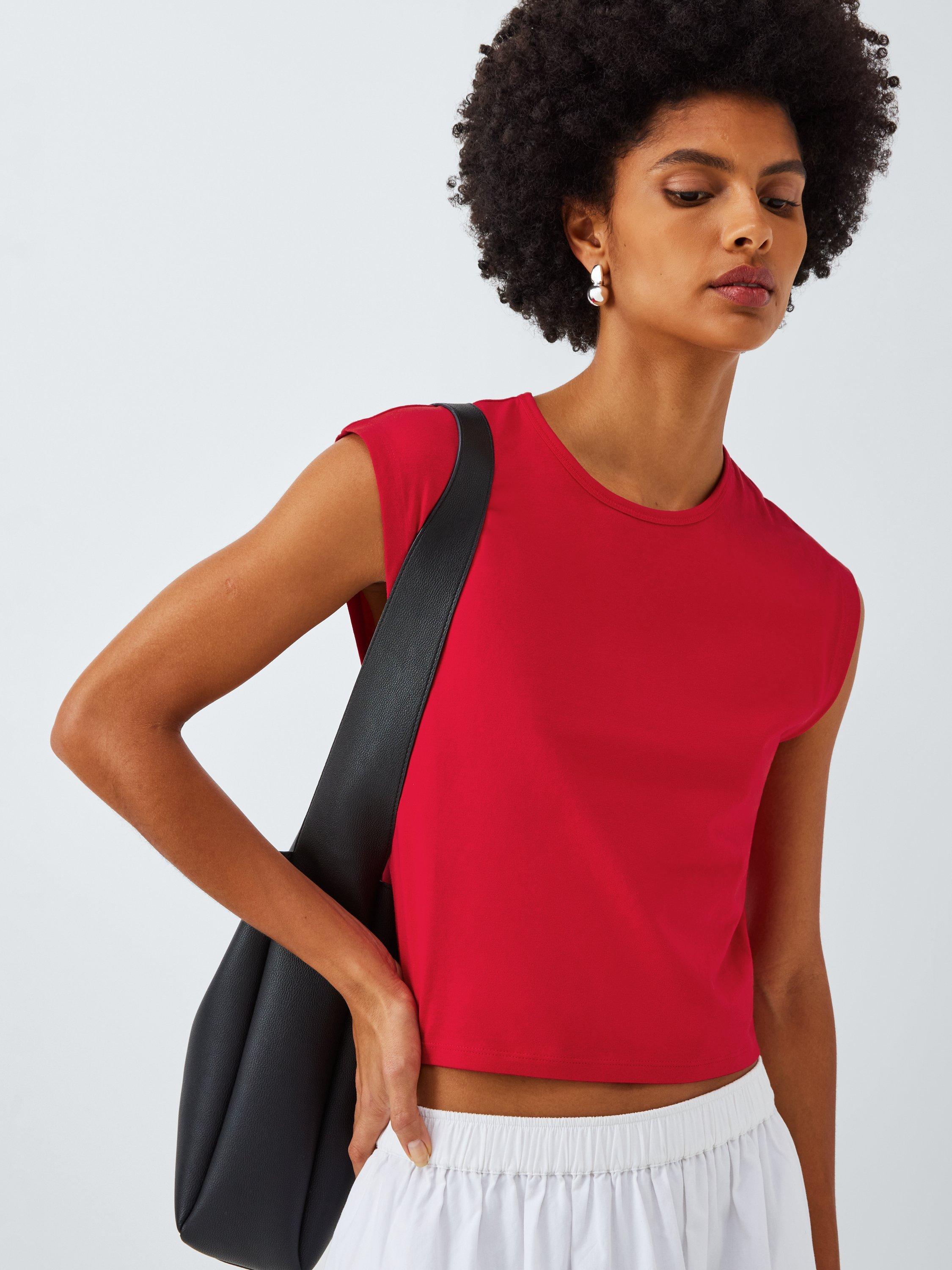 Product image 6 of 6, which shows John Lewis ANYDAY Grown On Sleeve Crop Top, Red, XS