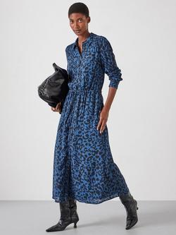 HUSH Leopard Print Shirt Midi Dress, Navy/Black, Navy/Black