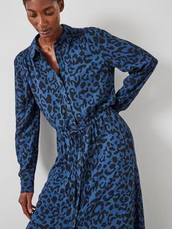 HUSH Leopard Print Shirt Midi Dress, Navy/Black - view 2, Navy/Black