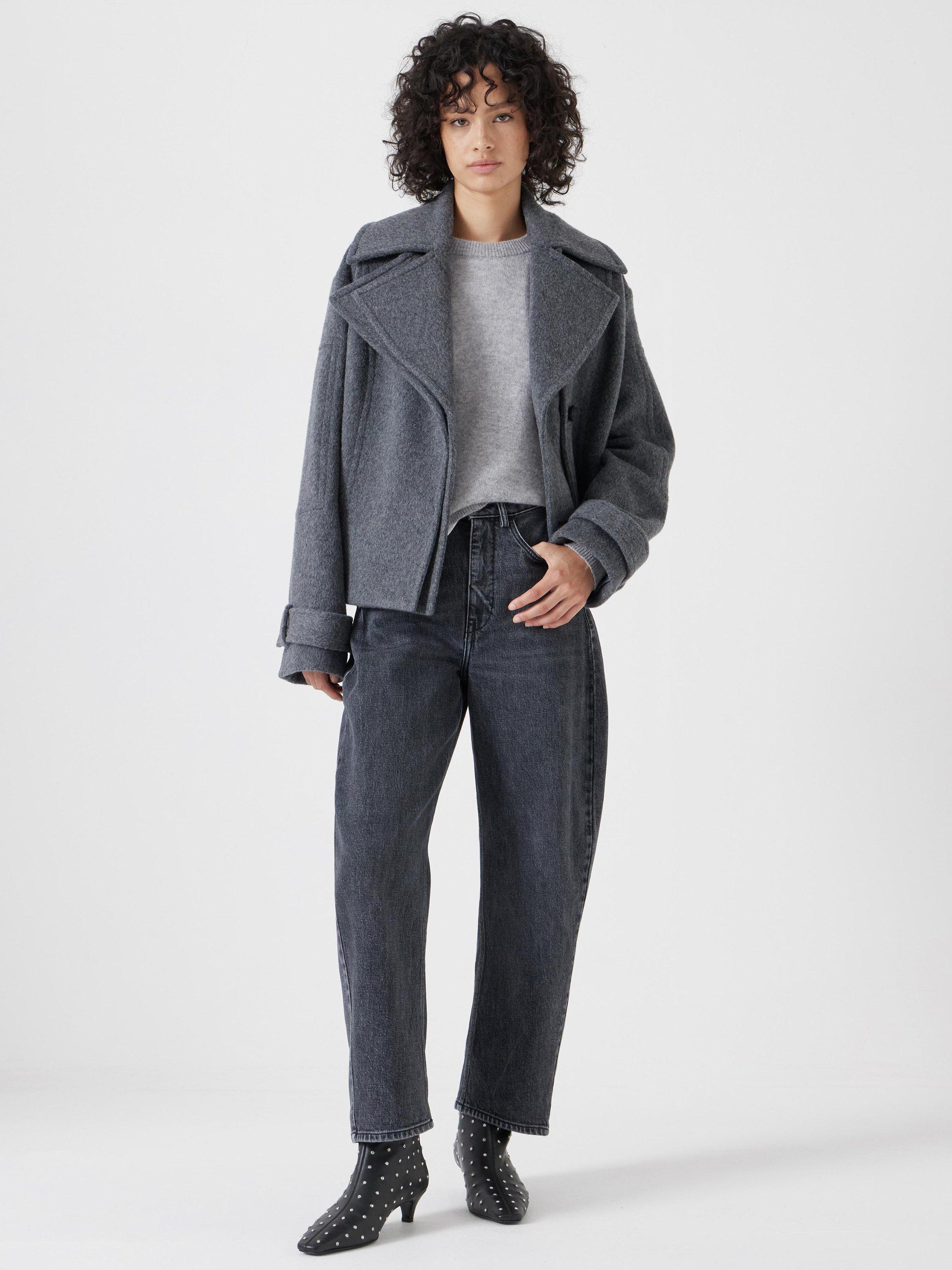 Product image 2 of 5, which shows HUSH Double Lapel Pure Wool Jacket, Grey, L-XL