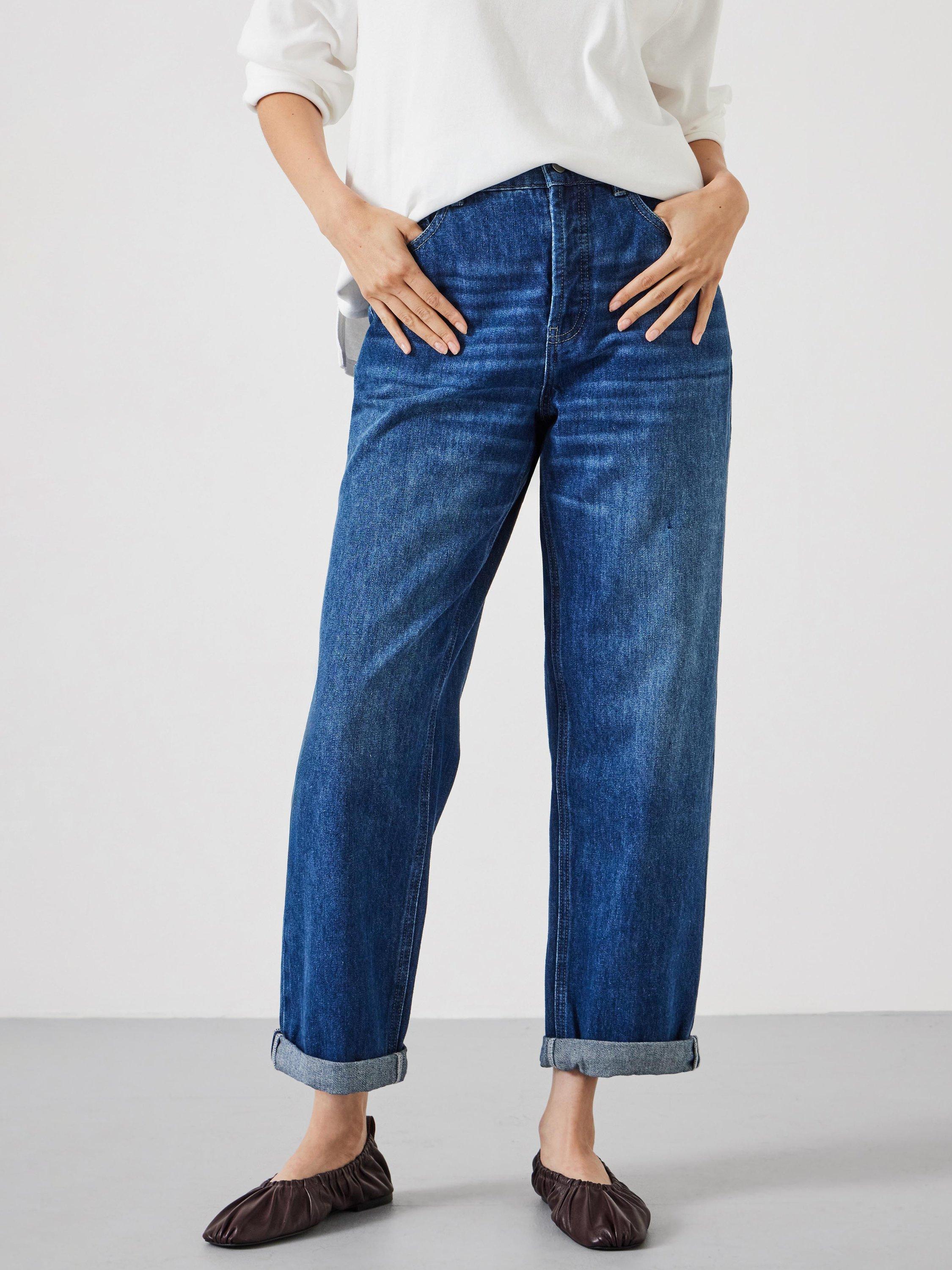 Product image 1 of 5, which shows HUSH Button Fly Boyfriend Jeans, Mid Blue Authentic, 4