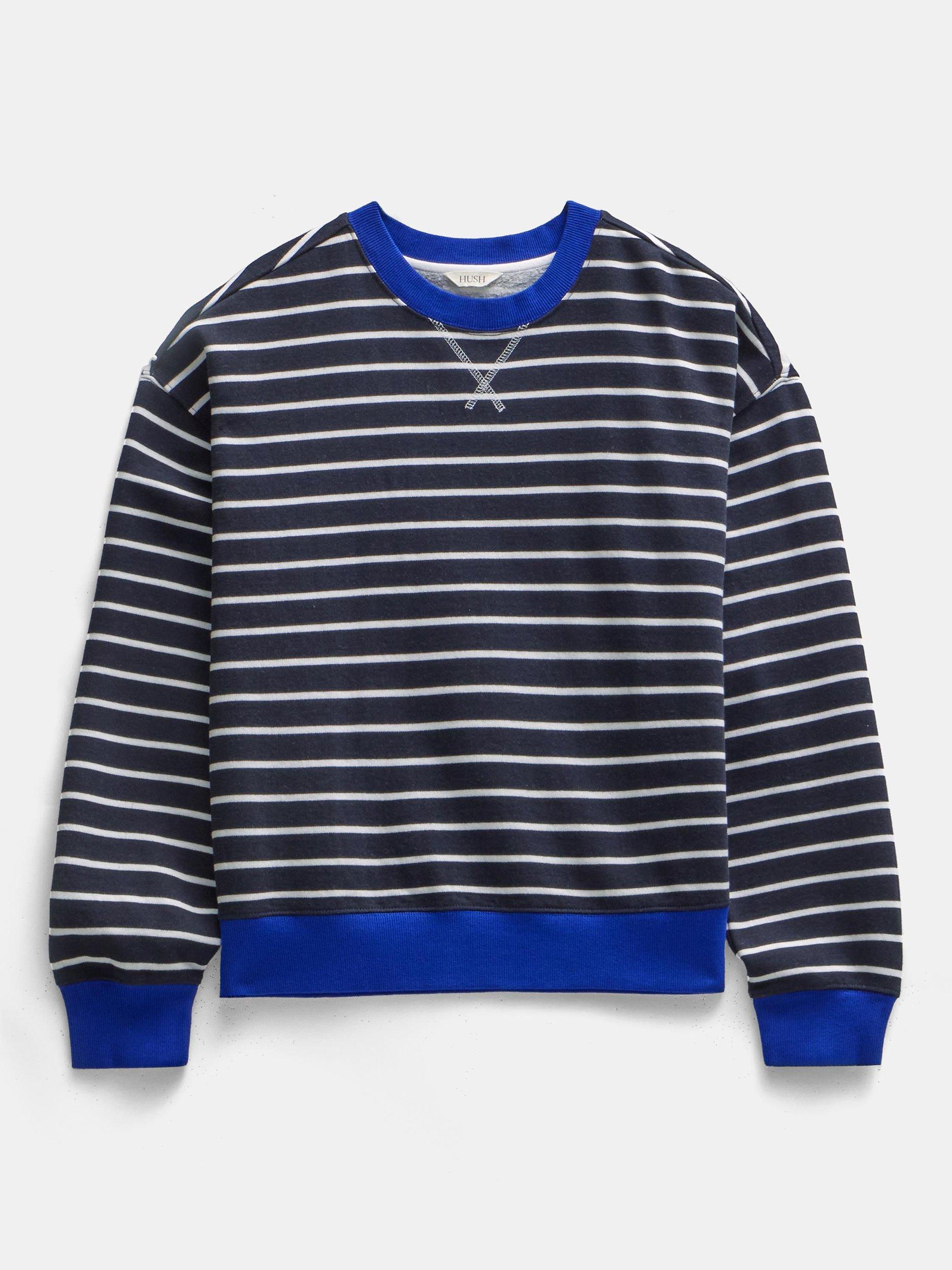 Product image 4 of 5, which shows HUSH Luca Striped Cotton Sweatshirt, Navy/Multi, XXS