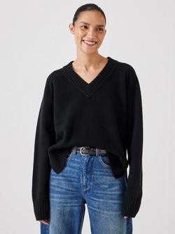 HUSH Erica Merino Wool V Neck Jumper, Black