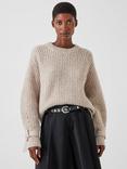 HUSH Francis Buckle Cuff Wool Rich Jumper, Light Beige