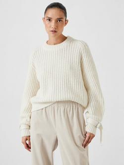 HUSH Francis Buckle Cuff Wool Rich Jumper, Off White