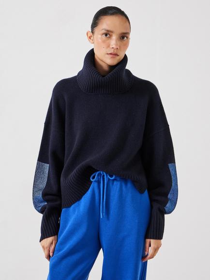 HUSH Livvy Merino Wool Detachable Roll Neck Jumper, Navy - view 2, Navy