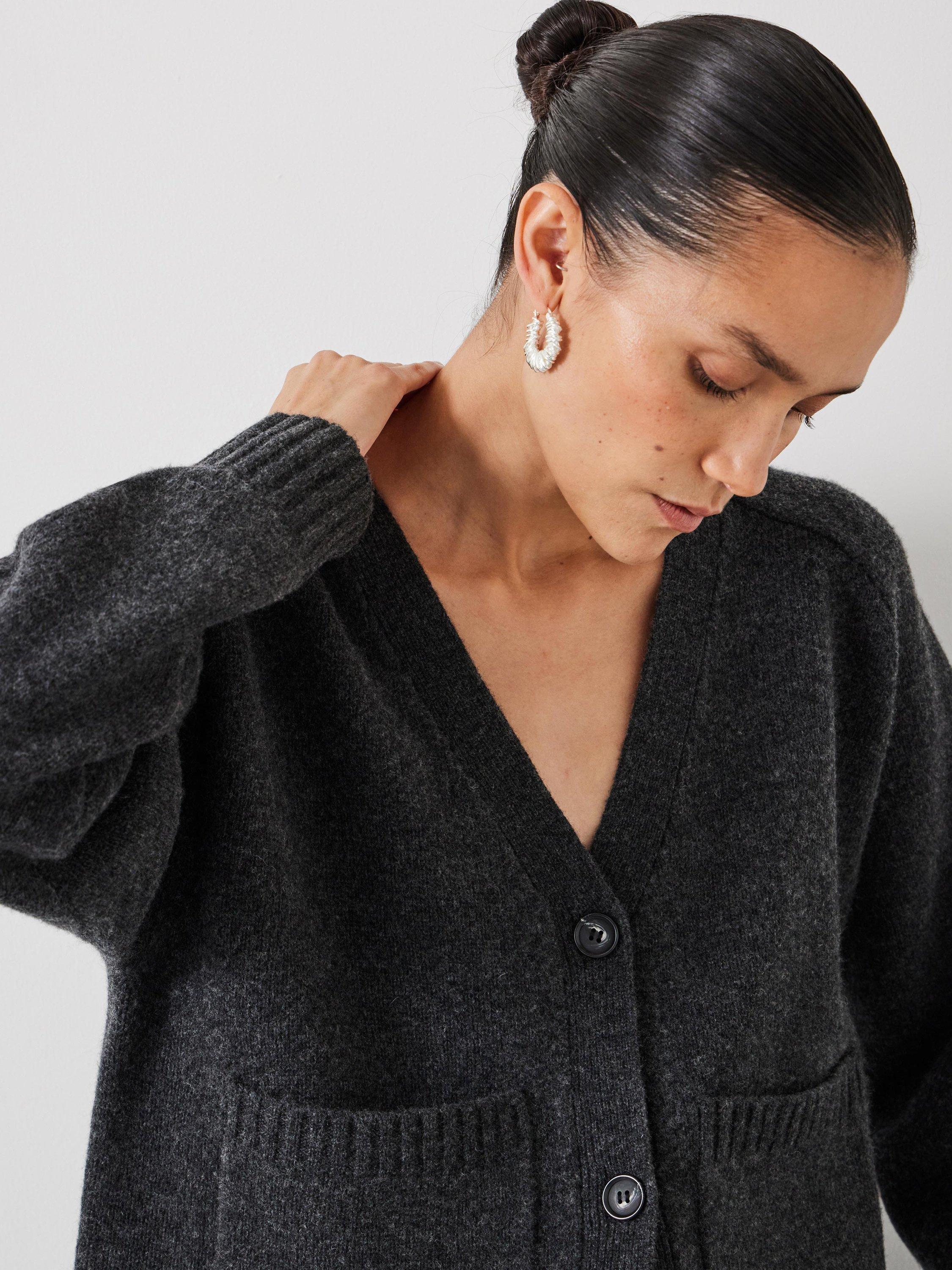 Product image 5 of 5, which shows HUSH Daisy Pure Merino Wool Cardigan, Charcoal Grey Marl, S-M