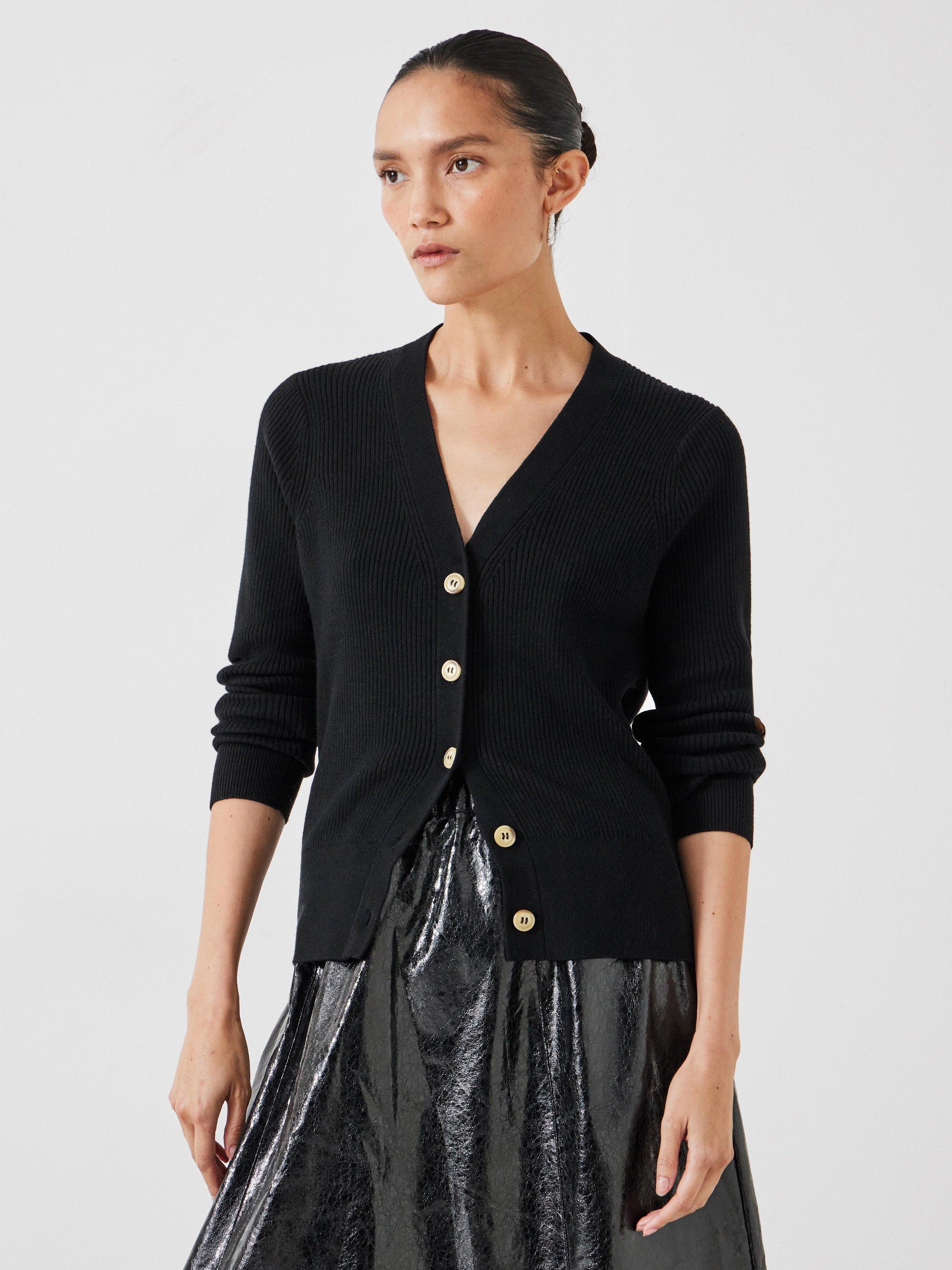 Product image 1 of 5, which shows HUSH Ribbed Slim Fit Cardigan, Black, L