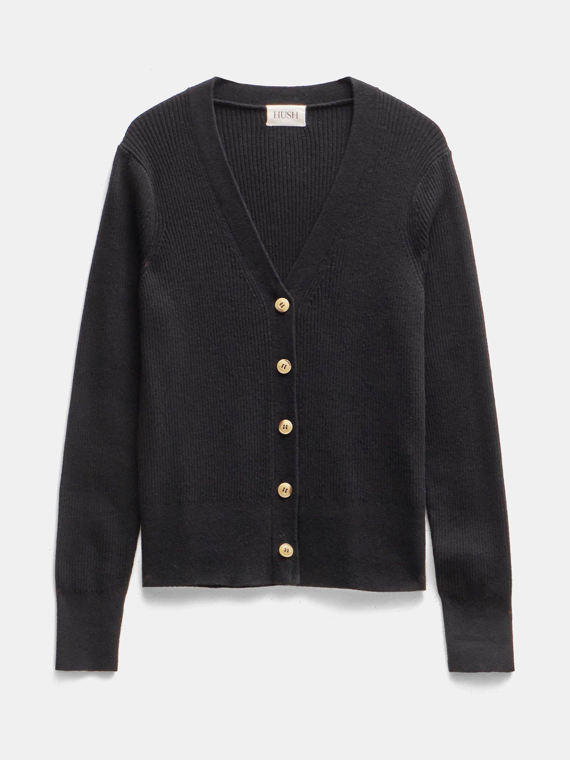 Product image 4 of 5, which shows HUSH Ribbed Slim Fit Cardigan, Black, L