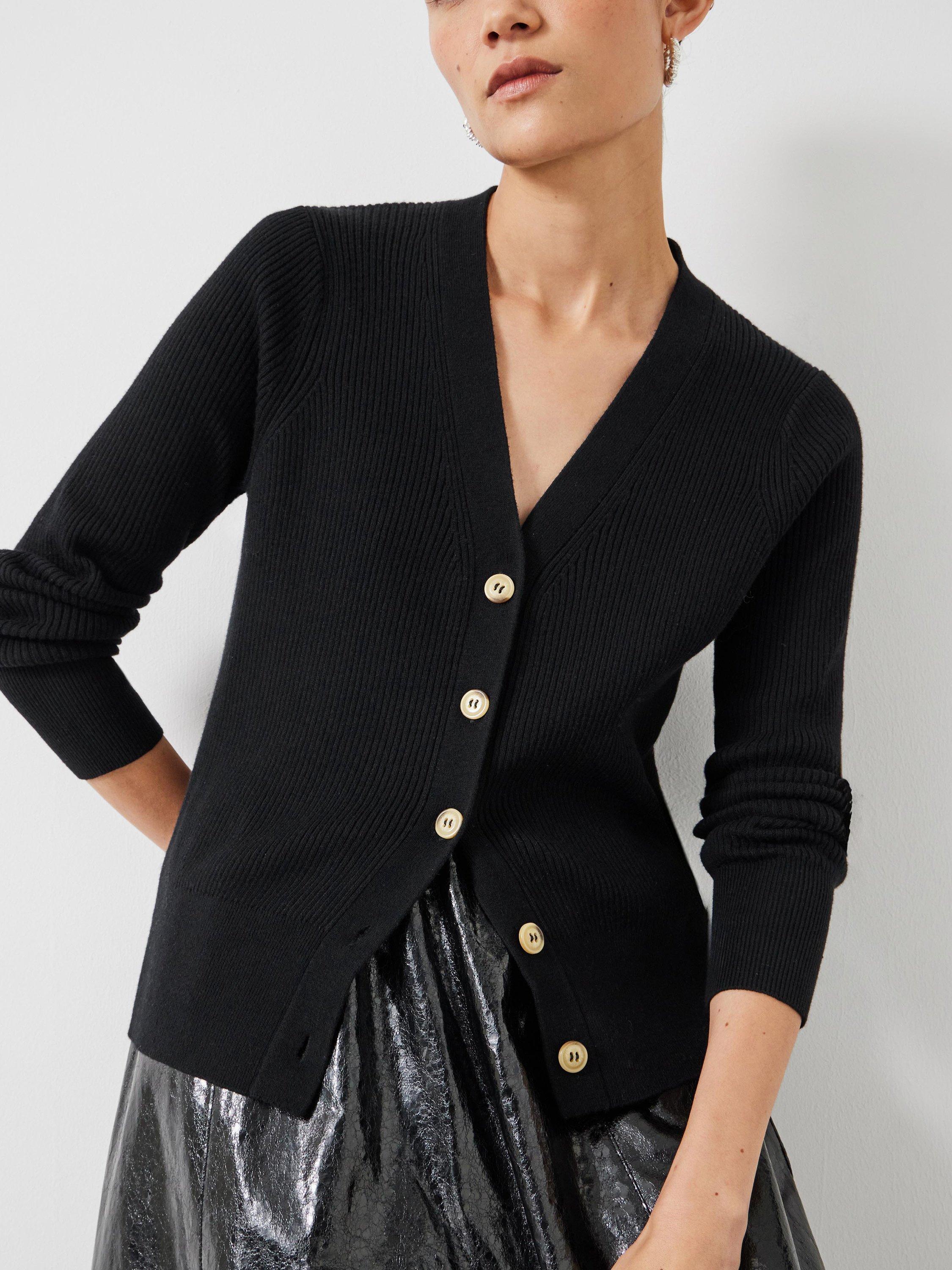Product image 5 of 5, which shows HUSH Ribbed Slim Fit Cardigan, Black, L