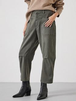 HUSH Cordi Barrel Leg Trousers, Dark Khaki Green