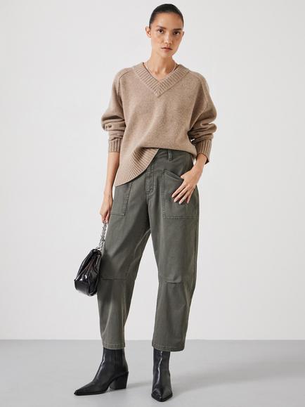 HUSH Cordi Barrel Leg Trousers - view 2, Dark Khaki Green
