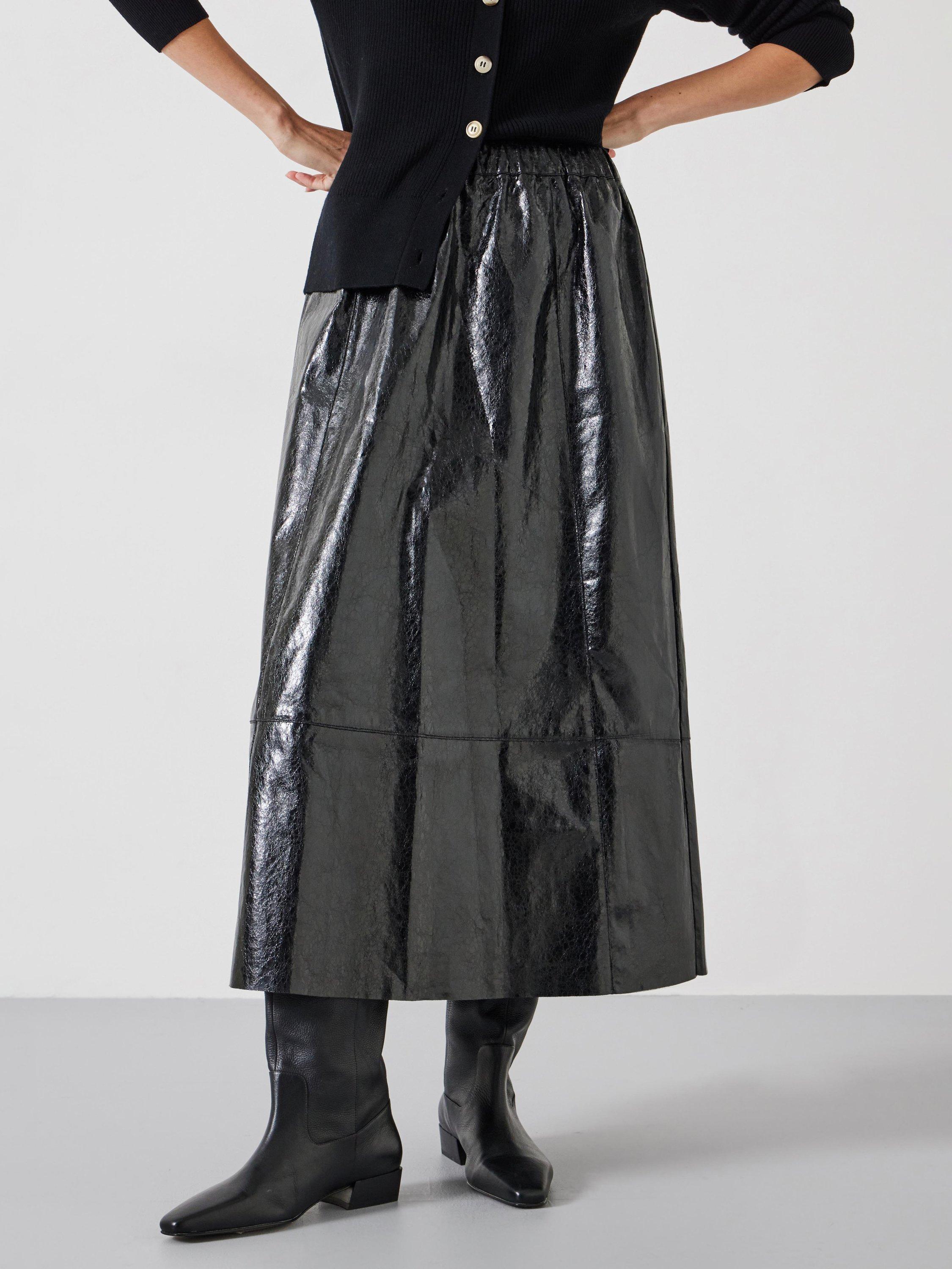 Product image 1 of 6, which shows HUSH Crackled Patent Skirt, Black, 10