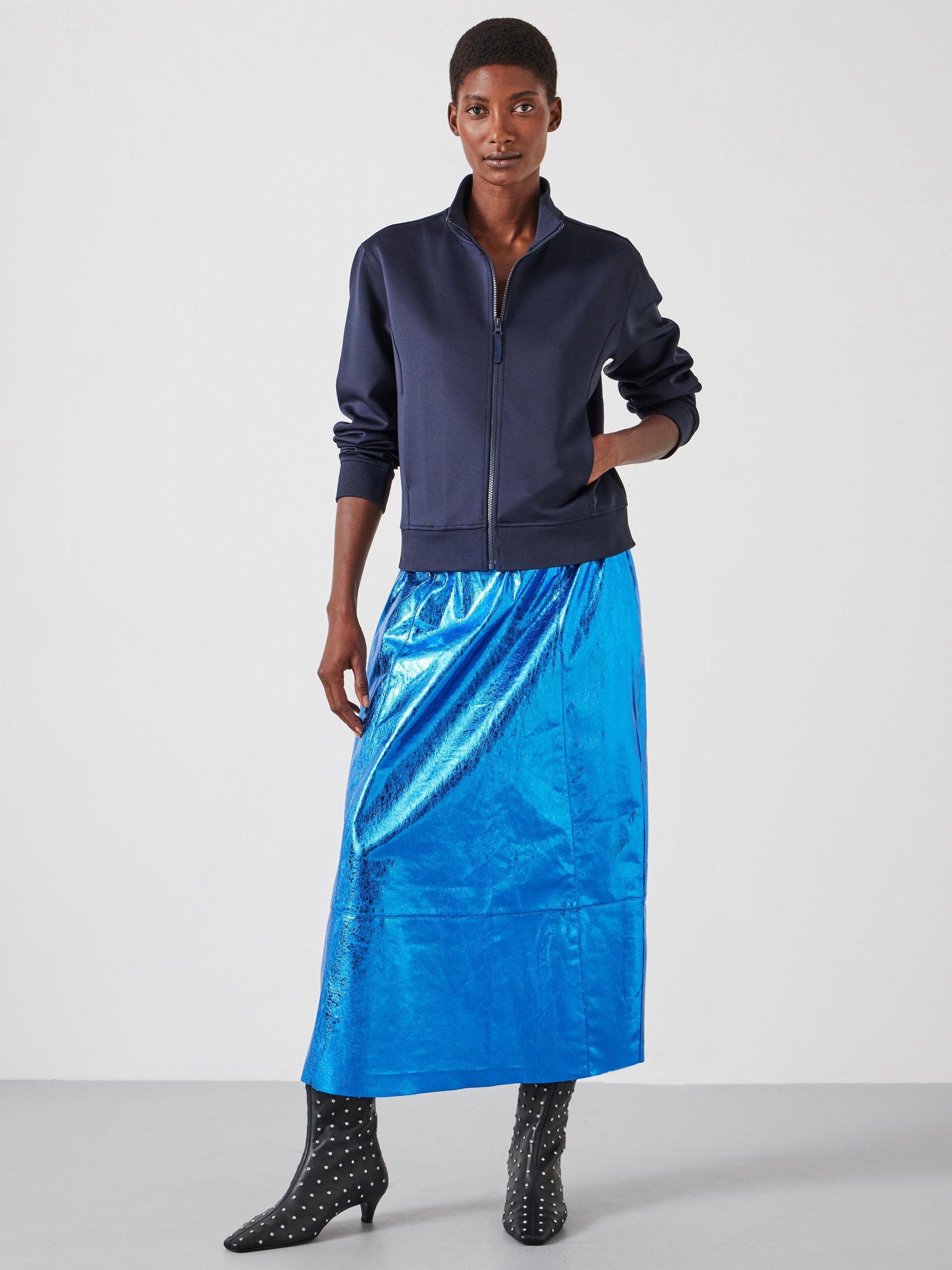 Product image 2 of 6, which shows HUSH Crackled Patent Skirt, Blue, 10