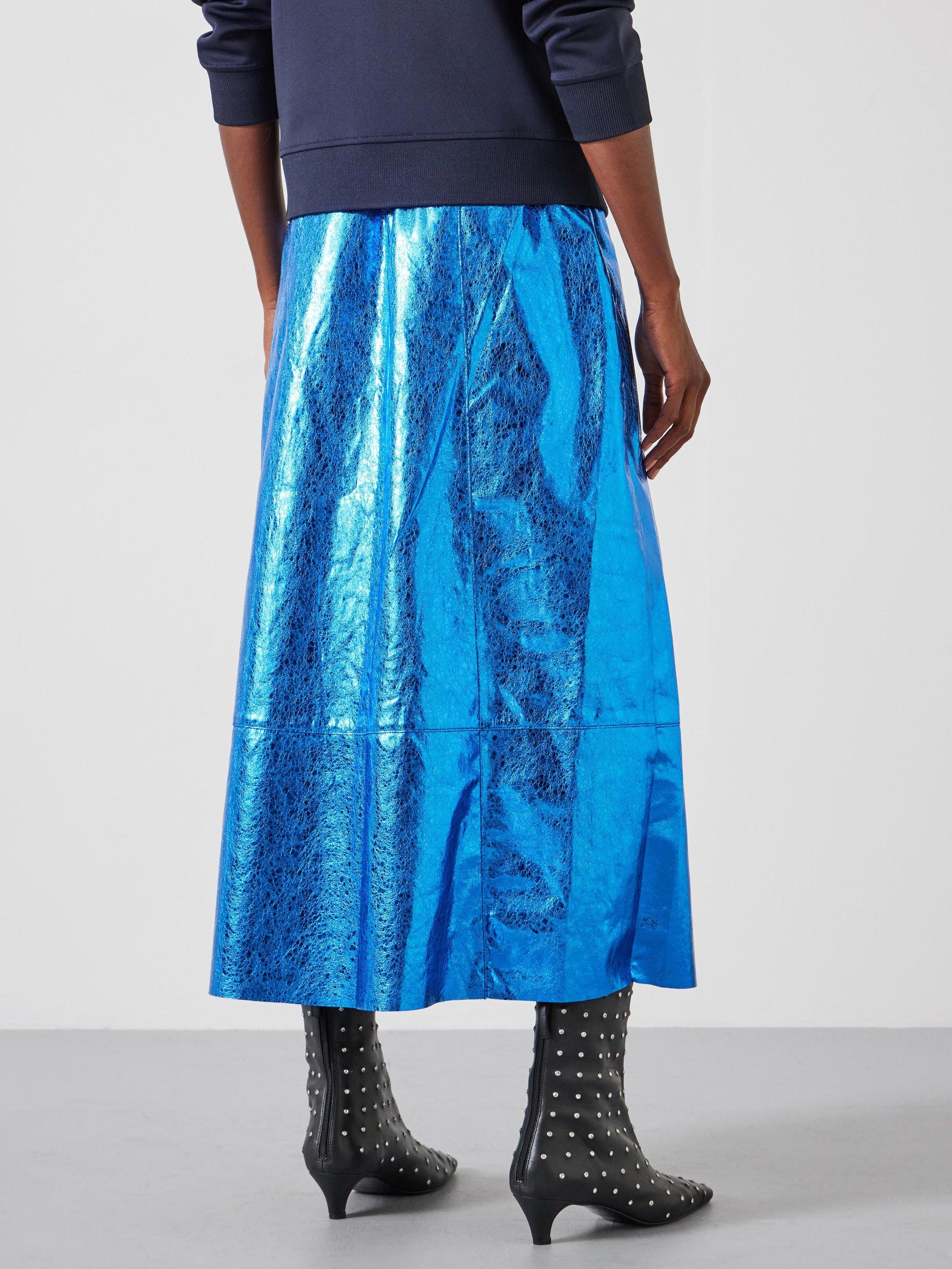 Product image 4 of 6, which shows HUSH Crackled Patent Skirt, Blue, 10