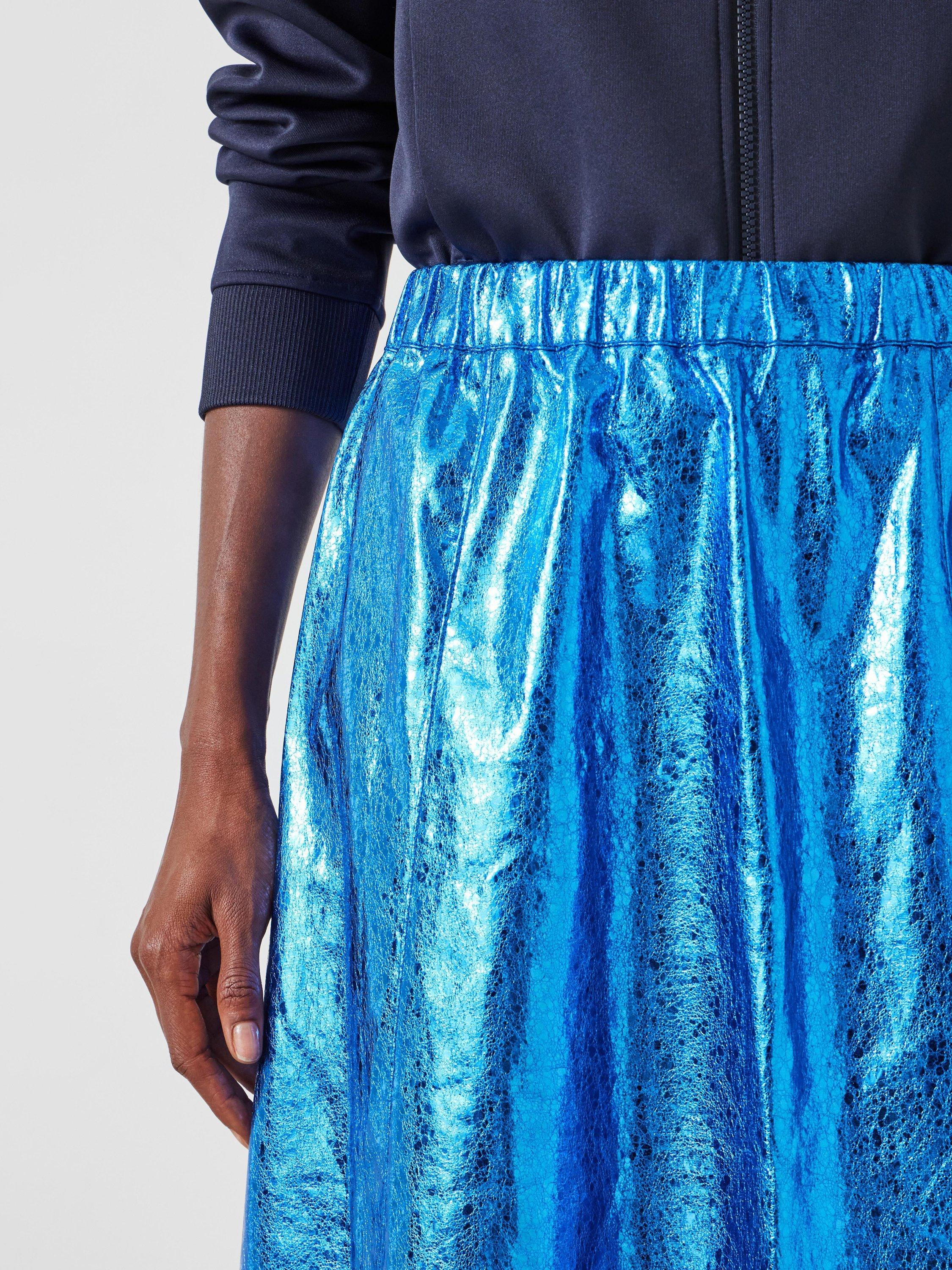 Product image 5 of 6, which shows HUSH Crackled Patent Skirt, Blue, 10