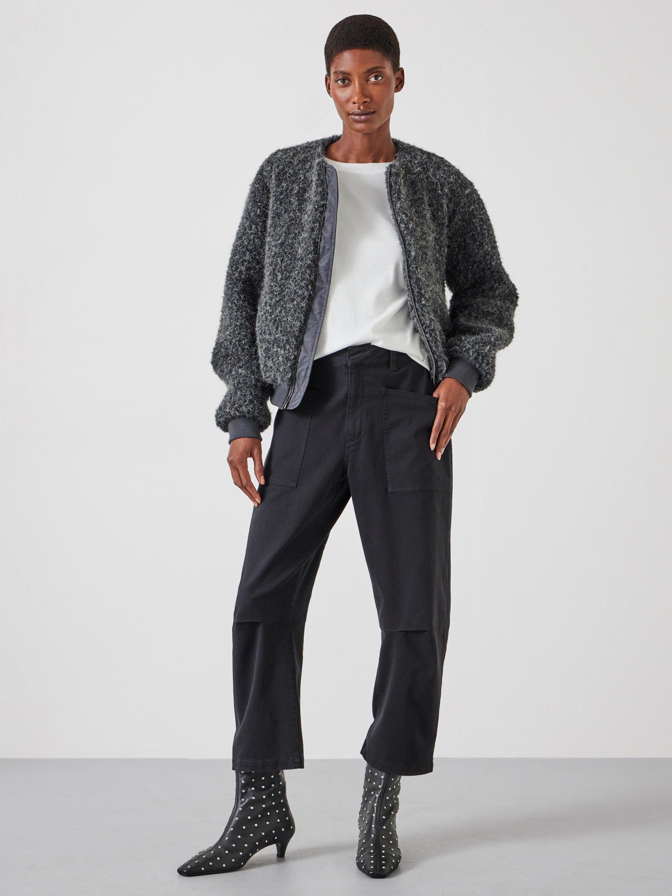 Product image 2 of 6, which shows HUSH Cordi Barrel Leg Trousers, Dark Charcoal Grey, 10