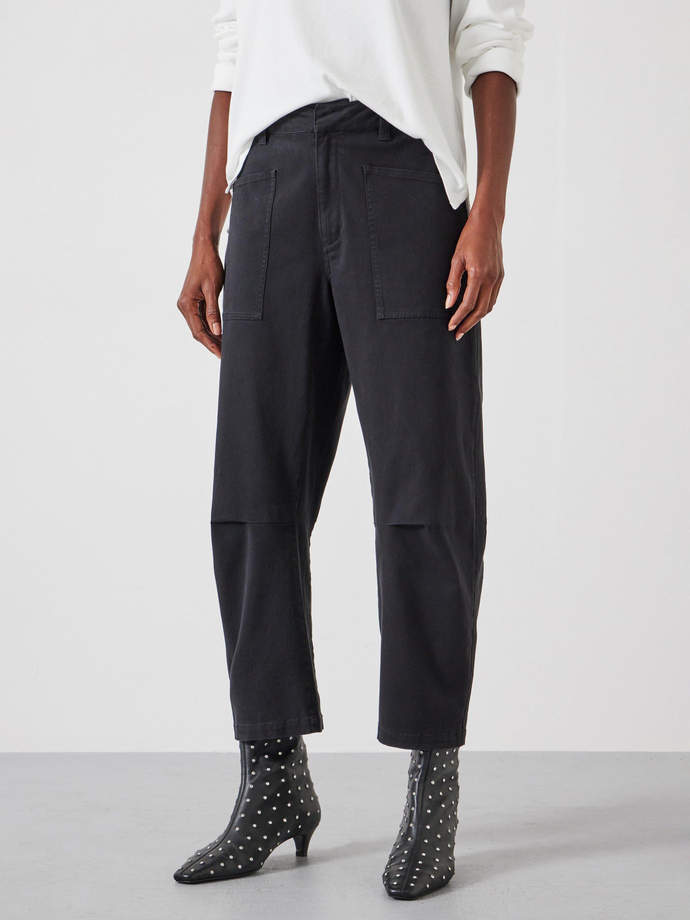 Product image 3 of 6, which shows HUSH Cordi Barrel Leg Trousers, Dark Charcoal Grey, 10