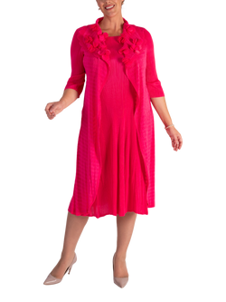 chesca Pleated Mock Jacket Dress, Cherry