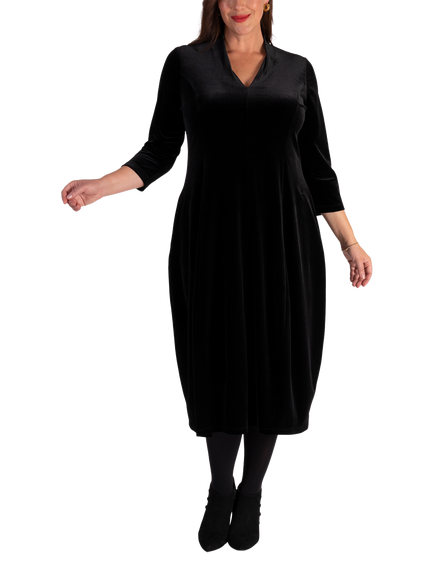 chesca Panel Boulle Velvet Dress, Black, Black
