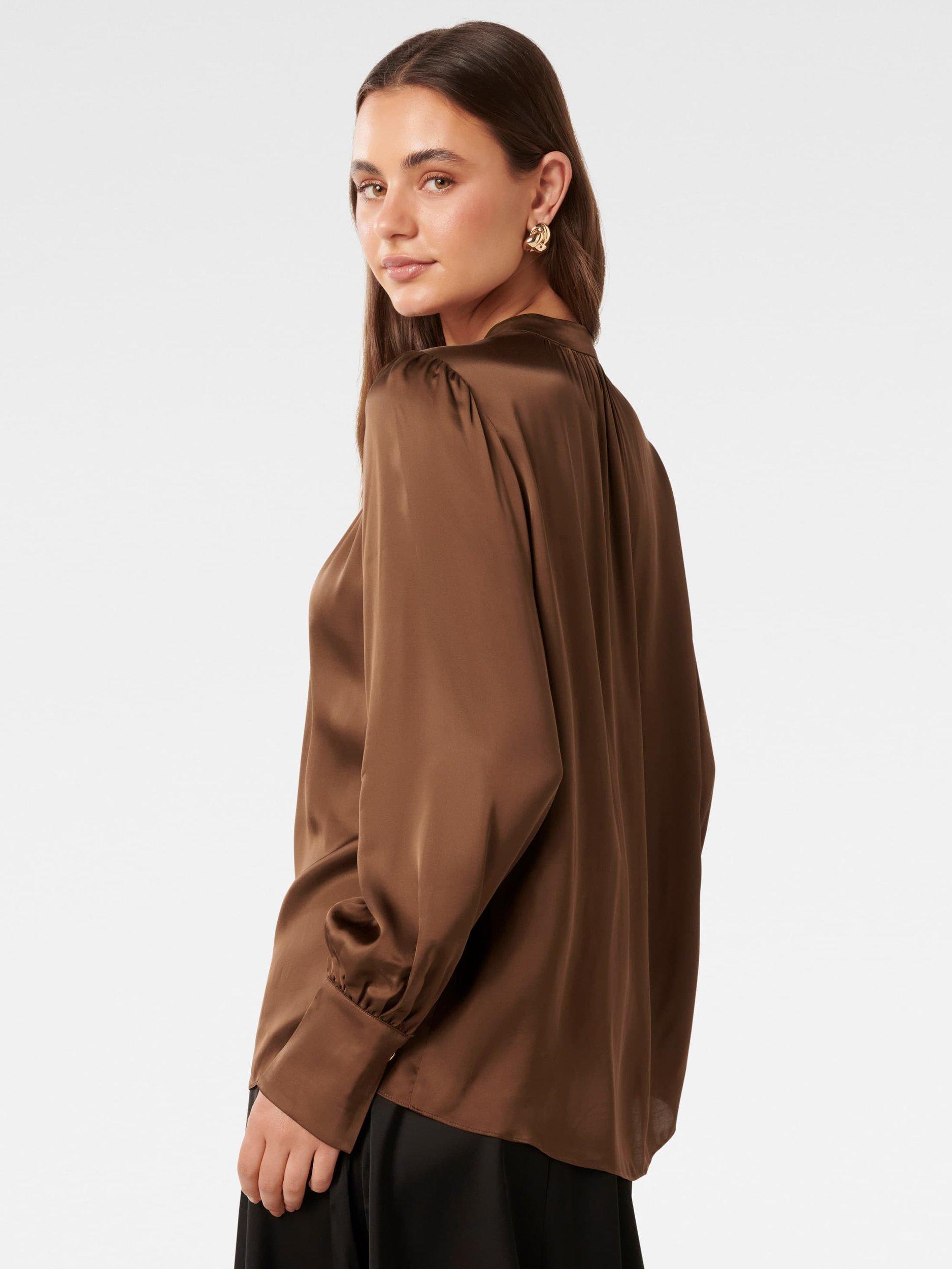 Product image 2 of 5, which shows Forever New Kai Gathered Pleat Top, Brown, 4
