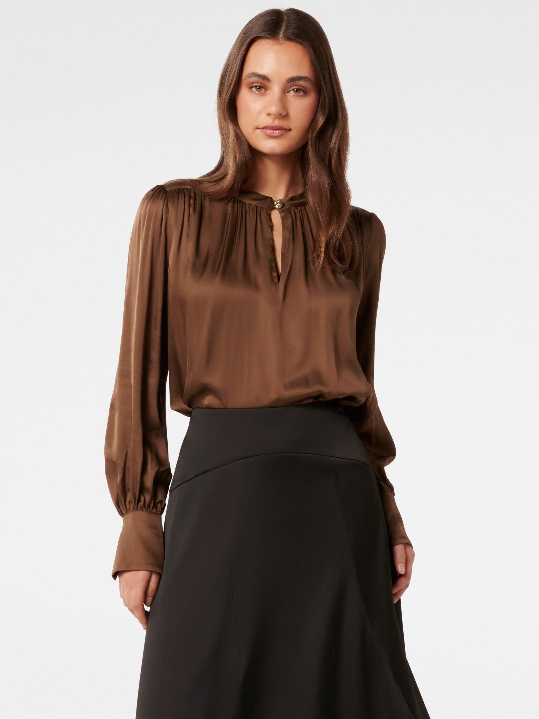 Product image 5 of 5, which shows Forever New Kai Gathered Pleat Top, Brown, 4