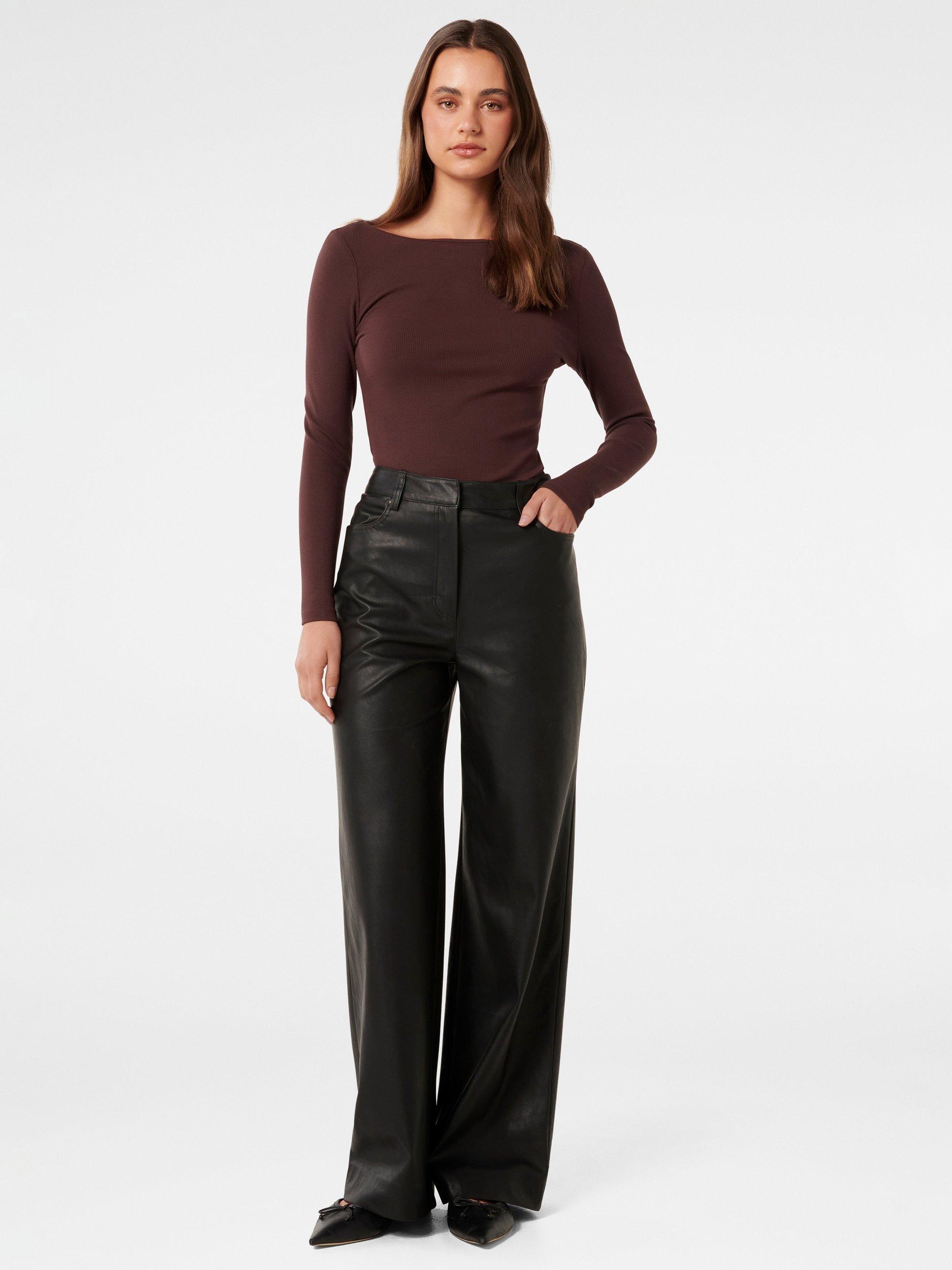 Product image 1 of 5, which shows Forever New Bennie Wet Look Trousers, Black, 4