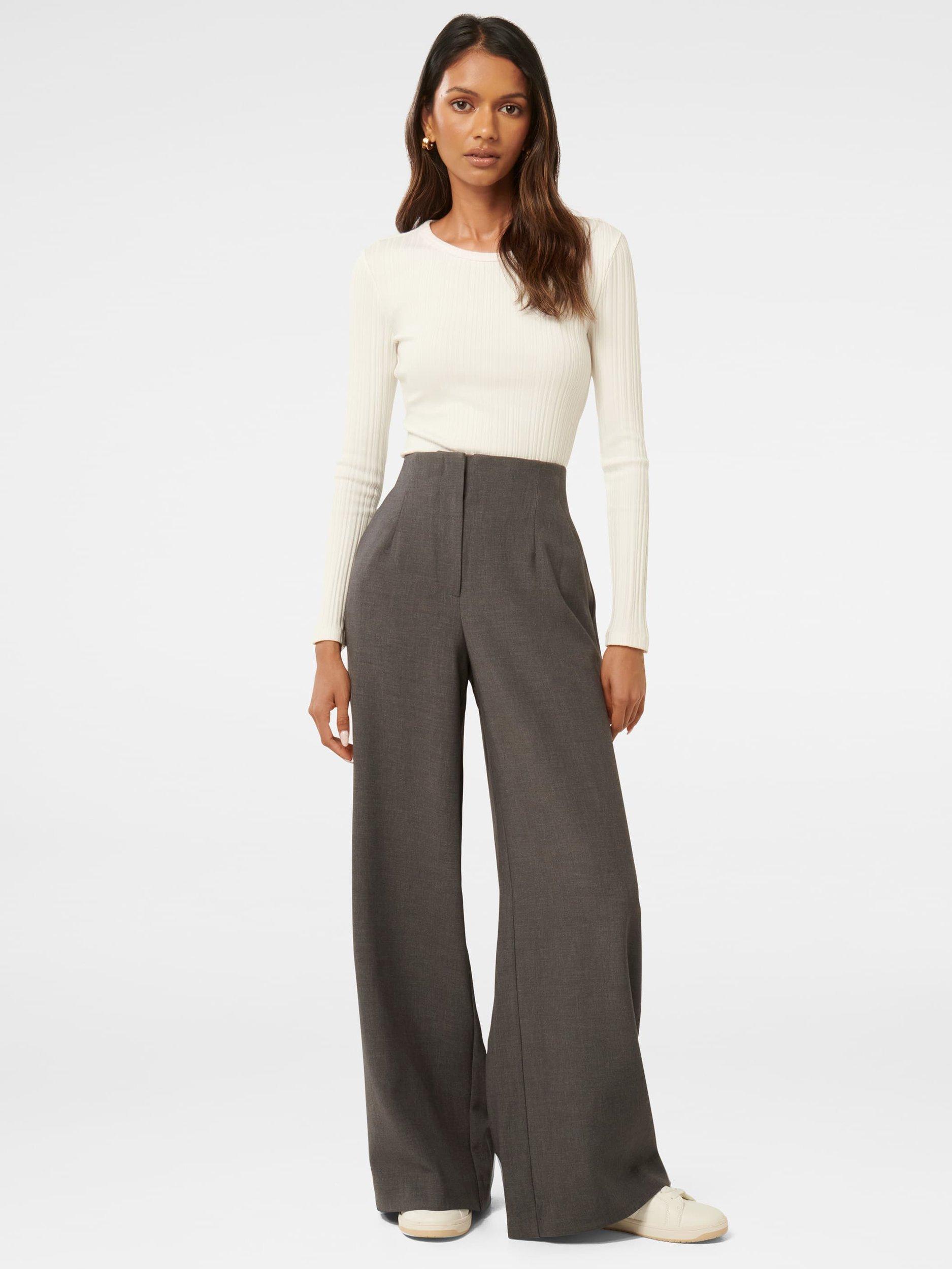 Product image 1 of 5, which shows Forever New Freya Petite Wide Leg Trousers, Grey Marle, 4
