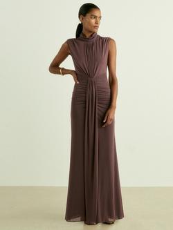 Reiss Daniella Sleeveless Ruched Maxi Dress, Taupe