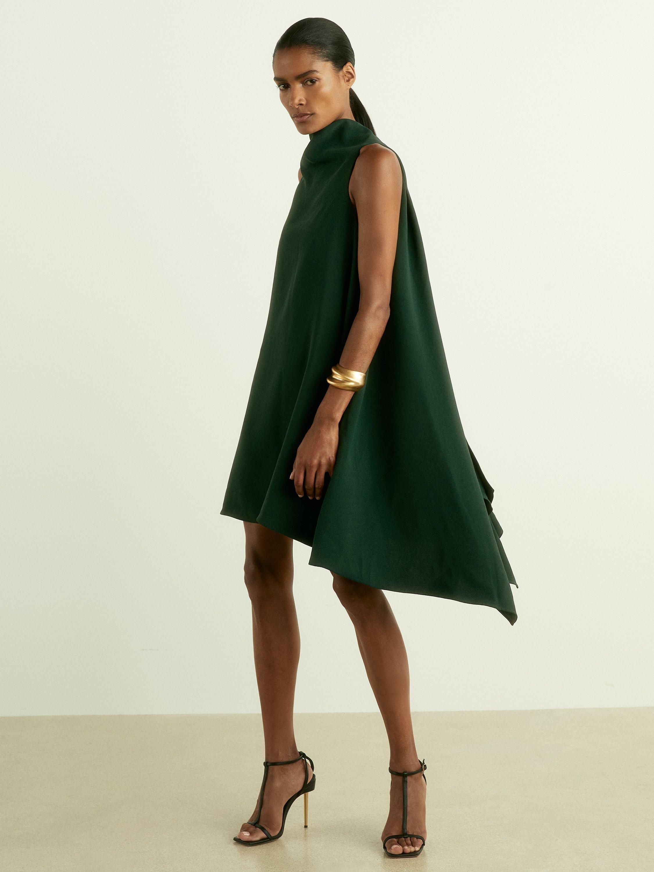 Reiss Shauna High Neck Drape Back Mini Dress Green