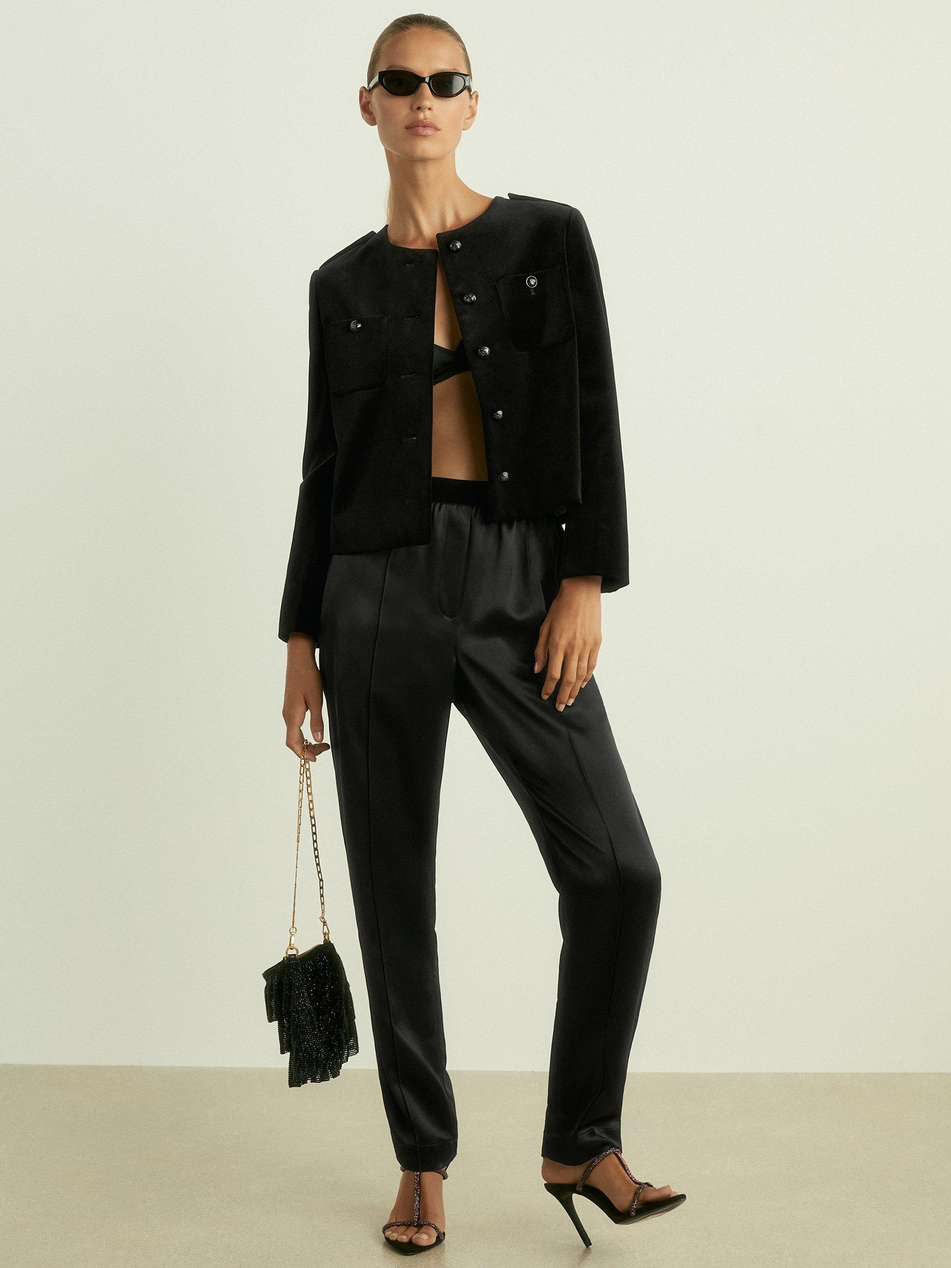 Reiss Elea Satin Trousers, Black
