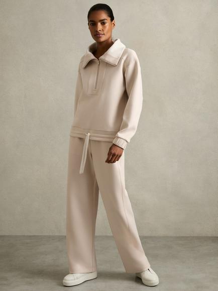 Reiss Laney Drawstring Waist Wide Leg Joggers, Stone