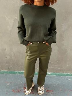 Never Fully Dressed Faux Leather Straight Leg Trousers, Khaki, Khaki