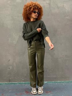 Never Fully Dressed Faux Leather Straight Leg Trousers, Khaki - view 2, Khaki