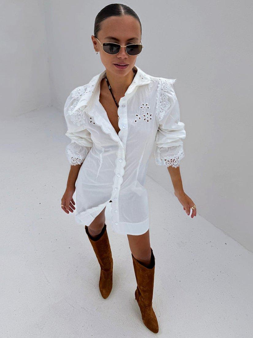 Product image 1 of 6, which shows Never Fully Dressed Sicily Broderie Cotton Shirt Dress, White, 6