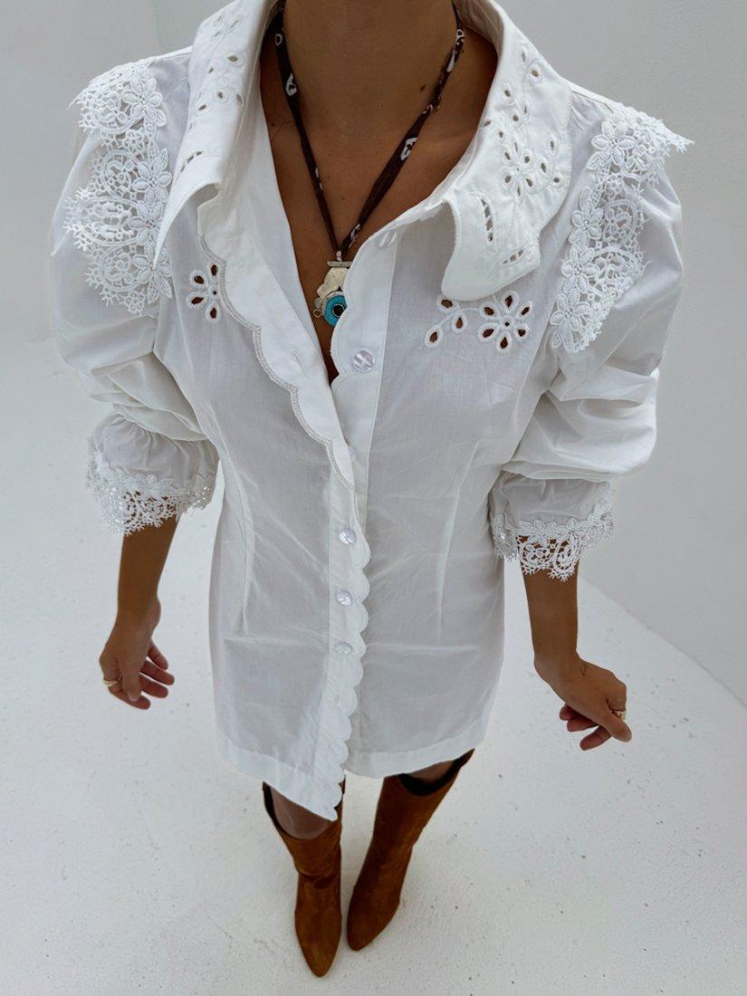 Product image 2 of 6, which shows Never Fully Dressed Sicily Broderie Cotton Shirt Dress, White, 6