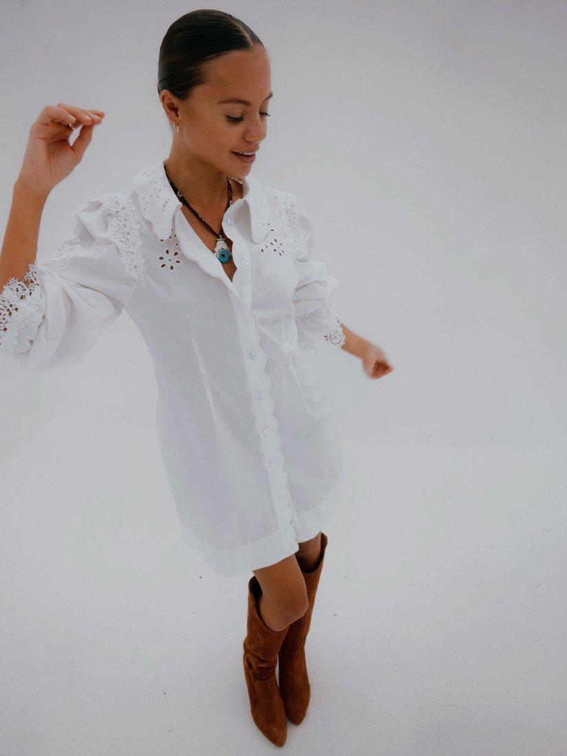 Product image 3 of 6, which shows Never Fully Dressed Sicily Broderie Cotton Shirt Dress, White, 6