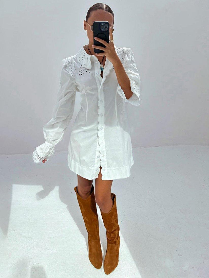 Product image 4 of 6, which shows Never Fully Dressed Sicily Broderie Cotton Shirt Dress, White, 6