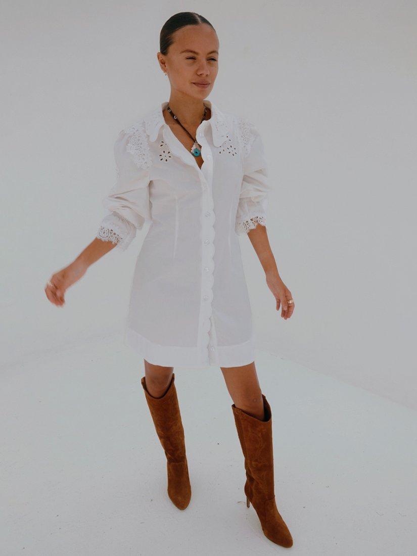 Product image 6 of 6, which shows Never Fully Dressed Sicily Broderie Cotton Shirt Dress, White, 6