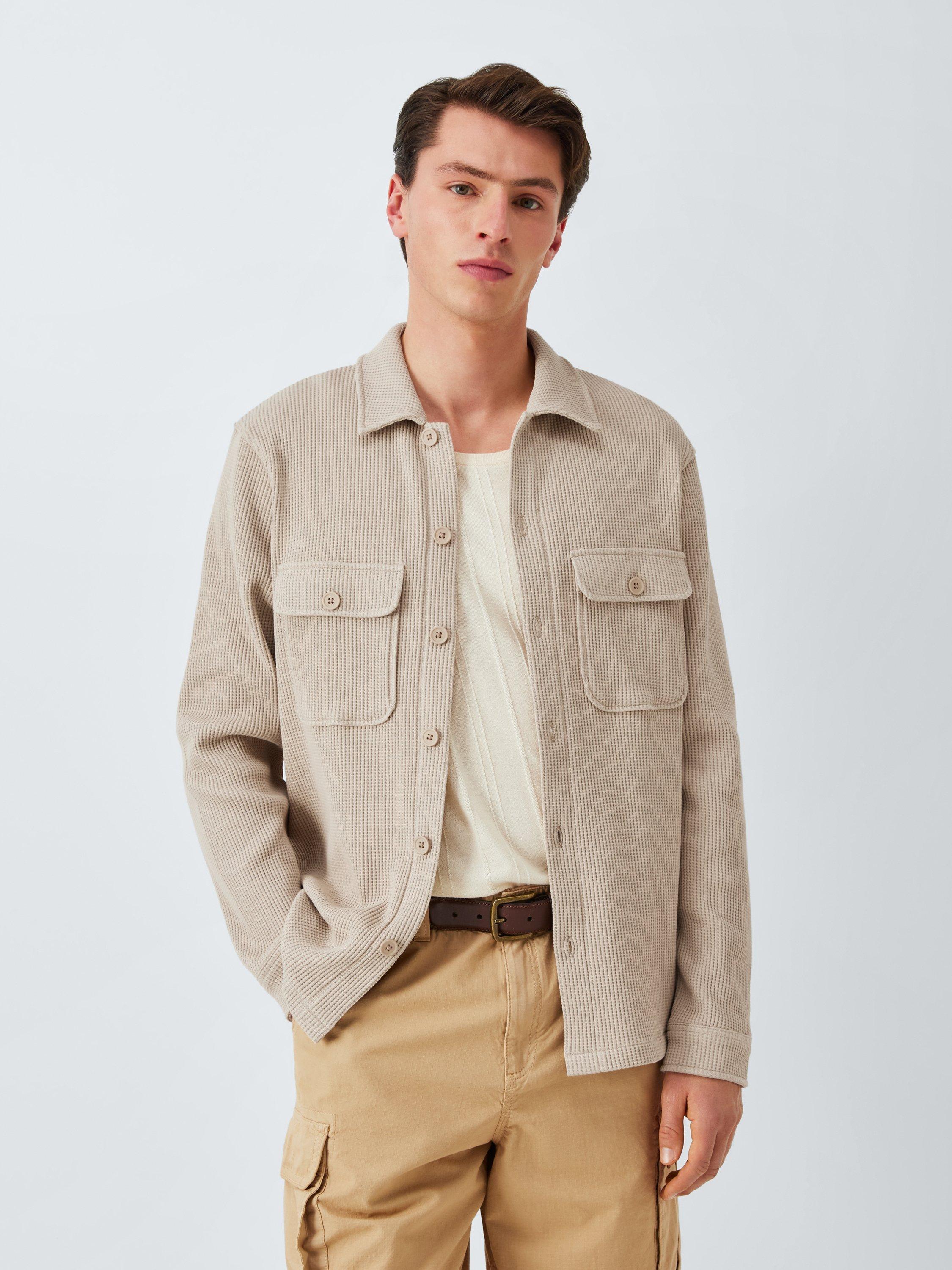 Product image 1 of 6, which shows John Lewis Cotton Jersey Waffle Overshirt, Plaza Taupe, M